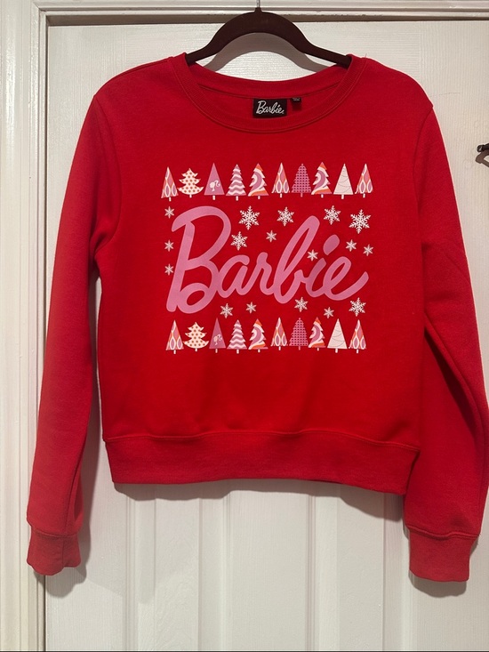 Barbie Sweaters - Barbie Red Sweatshirt with Pink Logo and White Accents
